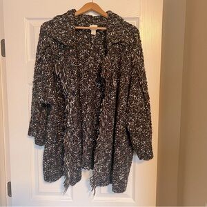 Chico’s Chunky Knit Fringed Sweater Cardigan Size 3 (XL - 16) Boho Brown